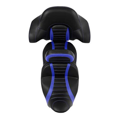 C.C. RIDER Driver Passenger Seat with Rider Backrest and King Tour Trunk Backrest Pad fit for Harley Touring Road King Street Glide Road Glide Electra Glide 2014-2023 - color: 02# Blue (Seat With Backrests)