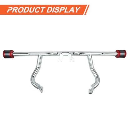 Engine Guard Flat Out Crash Bar for 2014-2025 Harley Touring Street Glide Road Glide Road King Electra Glide Ultra Models (Chrome w/Red CNC) - color: Chrome w/Red CNC