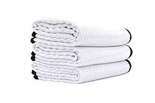 The Rag Company - Dry Me A River, Professional Korean 70/30 Blend Microfiber Waffle-Weave Drying & Detailing Towels, Soft Suede Edges, 390 GSM, 16x24 Inches, White, 3-Pack - color: White, size: 16in x 24in