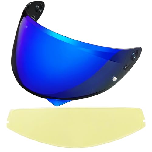 HJ-34P Helmet Visor Replacement for HJC C10.Motorcycle Helmet Shield UV Protection Compatible with HJC C10 (Revo Deep Blue+Anti Fog Film) - color: Anti Fog Film+revo Deep Blue