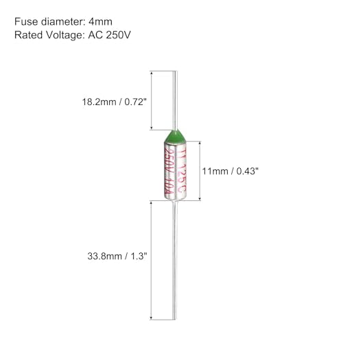 MECCANIXITY 10 Pcs Metal Temperature Thermal Fuse SF125 125C 257F 10A 250V Cutoff Thermal Fuse with 20 Pcs BN1.25 Bare Terminal Butt Connector - style: SF125