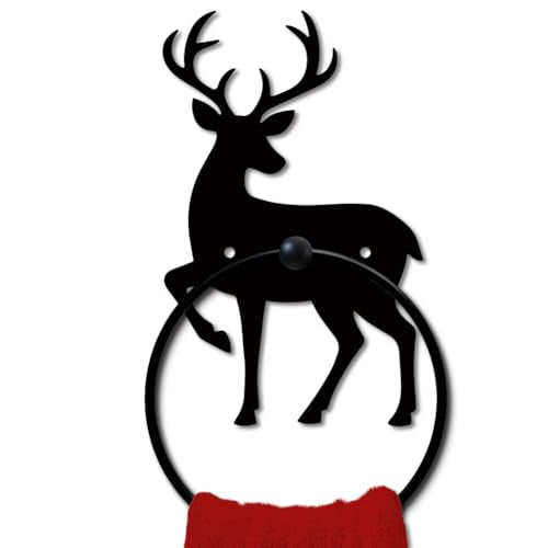 MAYJOYDIY Deer Metal Towel Ring, Forest Animal Black Hand Towel Holder, Nature Animal Antler Hanging Ring Wall Mounted Bathroom Accessories for Bathroom Kitchen Home Decoration Gift - color: Deer
