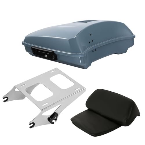 TCT-MOTORPARTS Sharkskin Blue Razor Tour Luggage Trunk w/Backrest Mount Rack Fits for Harley Touring 14-25 Road Glide FLTRX Limited FLTRK 2024 - color: Fit for Sharkskin Blue, size: Razor Trunk+Chrome Mount Rack