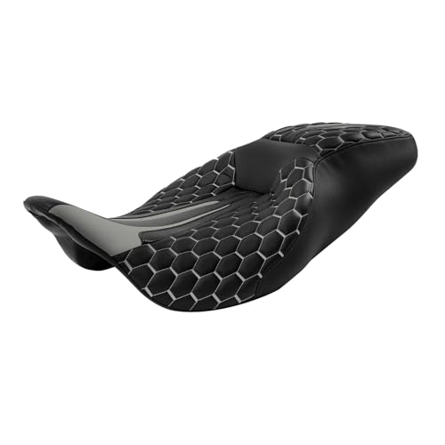 C.C. RIDER Octogon Highway 2-up Motorcycle Seat Driver Passenger Touring Seat for Harley Davison Electra Glide Classic Street Glide Road Glide 2009-2023 - color: Seat-Grey Stitching