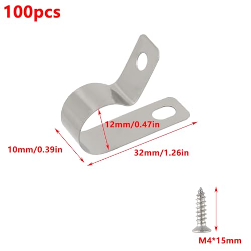 Antrader Stainless Steel Wire Fence Clips,Fencing Mounting Clips,100Pcs | Agricultural Fencing Fence Wire Clamps with Screws, - color: Silver Tone, size: 0.47 Inch
