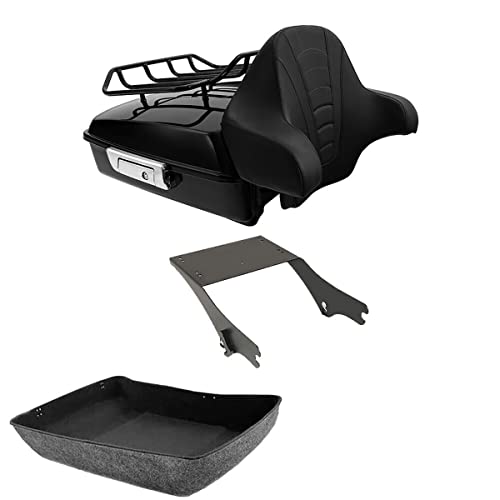 TCMT Chopped Motorcycle Trunk Box Backrest Mounting Luggage Rack Fit For Harley Touring 1997-2008 Road King Road Street Electra Glide Pack - color: Set B2 Chrome Latches#Black Rack