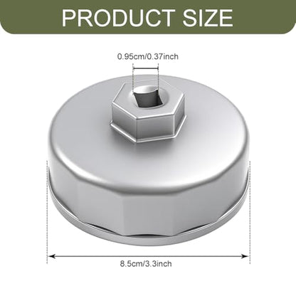Heavy Duty 74mm 14 Flutes Oil Filter Wrench, 3/8" Square Drive Oil Filter Removel Tools, Oil Housing Cap Socket Remover Compatible with Most Cars Oil Filter Tool
