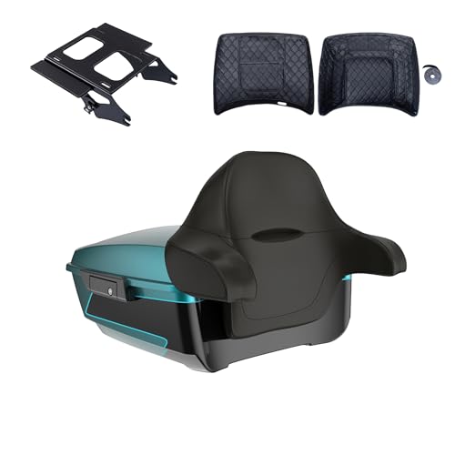 Advanblack King Tour Trunk Pack Compatible with Harley Touring CVO Road Glide, Street Glide, 2023.5 2024 2025 2026 Mounting Rack, Full Backrest & Trunk Liners (Teal Thunder/Vivid Black) - color: Teal Thunder/Vivid Black