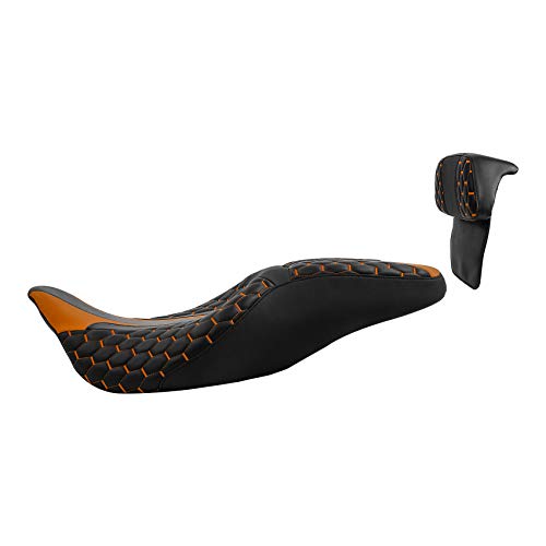 C.C. RIDER Motorcycle Seat Driver Passenger Touring Seat with Backrests for Harley Davison Electra Glide Classic Street Glide Road Glide 2014-2023 - color: Black Orange Seat + Tour Pack Backrest
