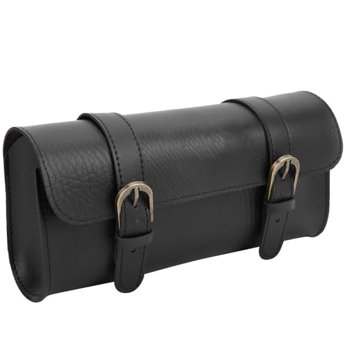 ‌PU Leather Bike Handlebar Bag - Retro Vintage Seat Bag with Adjustable Straps for Mountain/Road Scooters & Folding Bikes
