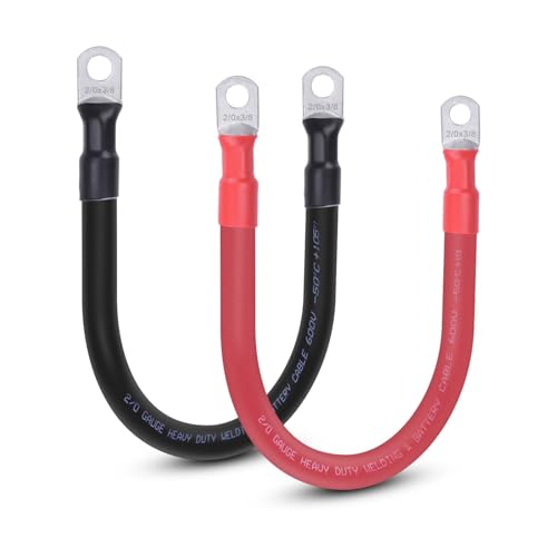 2/0 AWG Flexible Battery Cable with 3/8" Terminals - OFC Pure Copper Inverter & Welding Wire for Automotive Solar RV Motorcycle (Red + Black 1FT Pair) - color: 1 FT Black + 1 FT Red, size: 2/0AWG 3/8"