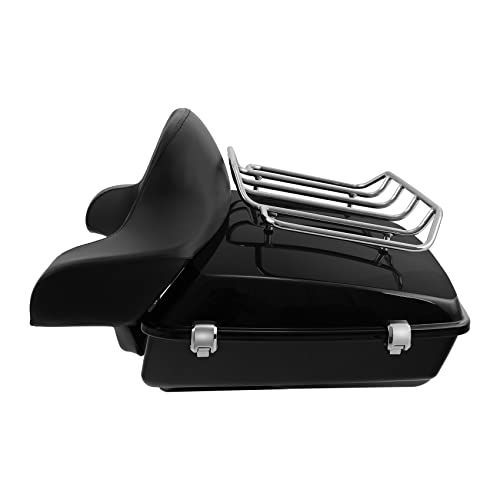 XFMT Motorcycle 10.7" Chopped Trunk w/Luggage Rack Backrest Pad For 2014-2025 Harley Touring Pack Road King Street Glide Road Glide Electra Glide Ultra Classic Tail Box - color: Chopped Tour-Pack&Around Pad&Top Rack