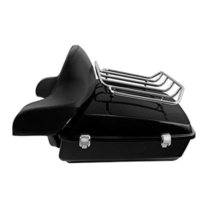 XFMT Motorcycle 10.7" Chopped Trunk w/Luggage Rack Backrest Pad For 2014-2025 Harley Touring Pack Road King Street Glide Road Glide Electra Glide Ultra Classic Tail Box - color: Chopped Tour-Pack&Around Pad&Top Rack