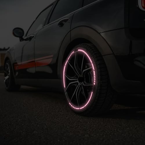 12PCS Reflective Car Wheel Stickers, Night Safety Warning Bicycle Stickers, Anti-Scratch Reflective Rim Decals for Car Motorcycle Cycling Bike (Pink) - color: Pink