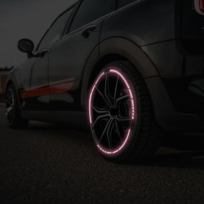 12PCS Reflective Car Wheel Stickers, Night Safety Warning Bicycle Stickers, Anti-Scratch Reflective Rim Decals for Car Motorcycle Cycling Bike (Pink) - color: Pink