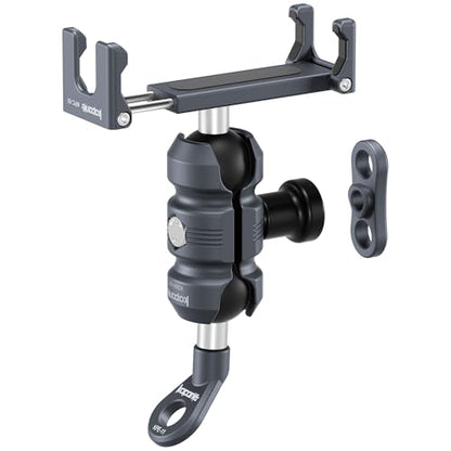 Motorcycle Phone Clip Kit, for 8-10mm Screw/Mirror Install, Anti-Theft Double Socket Arm/25mm Ball Top and Base, Suitable for Width of 2.56-3.74" Phone (KPS-04)