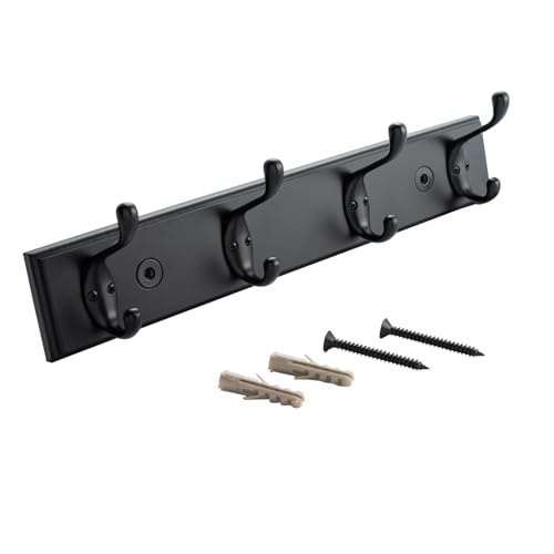 HOME MASTER HARDWARE Coat Rack Wall Mount Black, MDF Wall Mounted Coat Hooks for Hanging Coats, 16" Hat Rack for Wall with 4 Hooks - color: Black, size: 16 Inch