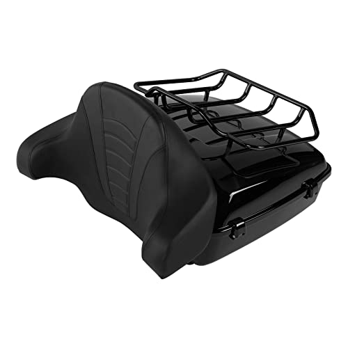 TCMT Chopped Motorcycle Trunk Box Backrest Mounting Luggage Rack Fit For Harley Touring 1997-2008 Road King Road Street Electra Glide Pack - color: Set B2 Black Latches#Chrome Rack
