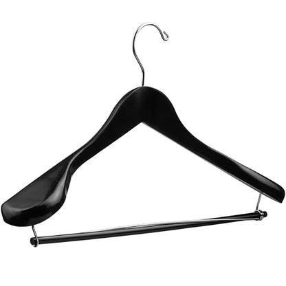 DEILSY™ Black Suit Hangers for Men with Non-Slip Pants Bar & 360° Swivel Hook - Smooth Finish Wooden Coat Hangers, Heavy Duty Wooden Hanger – Pack of 6 - color: Black