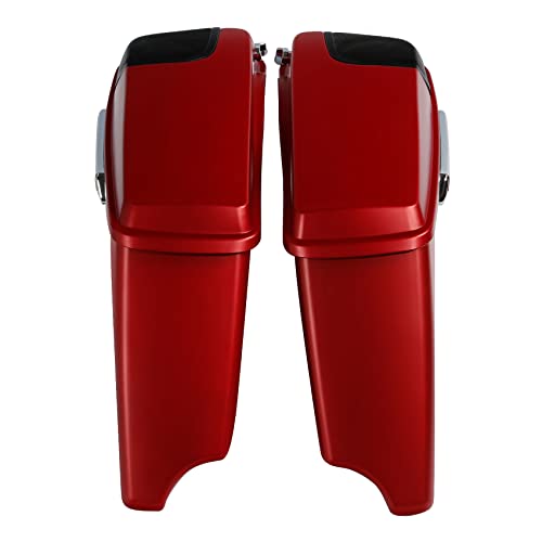 HR3 Wicked Red Denim 4" Stretched Hard Saddlebags w/Speaker Lids Compatible with 2019 Street Glide Special FLHXS Road Glide Special FLTRXS (Replace for OEM) - color: Wicked Red Denim