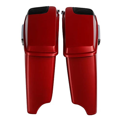 HR3 Wicked Red Denim 4" Stretched Hard Saddlebags w/Speaker Lids Compatible with 2019 Street Glide Special FLHXS Road Glide Special FLTRXS (Replace for OEM) - color: Wicked Red Denim