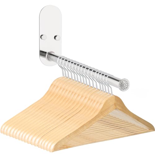 Stainless Steel Clothes Hanger Storage Rack,Wall Mounted Clothes Hanger Organizer, Clothes Bar-Hanger Holder Hooks, Laundry Room Coat Hanger,Space Saving Adhesive OR Drilling Installation - color: Silver