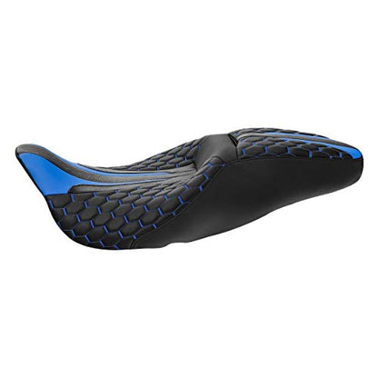 C.C. RIDER 2-up Motorcycle Seat Driver Passenger Touring Seat for Harley Davison Electra Glide Classic Street Glide Road Glide 2009-2023 - color: Seat-Blue Stitching