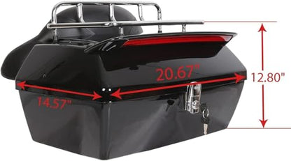 ECOTRIC Black Universal Hard Saddle Bag Trunk Tail Box w/Top Rack & Backrest & Tail Light Compatible with Yamaha Cruiser - color: Black, size: Trunk 50L & Saddlebags 35L