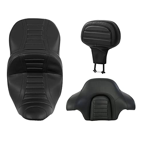SLMOTO Hammock Driver Passenger Seat with Rider Backrest and King Tour Trunk Backrest Pad fit for Harley Touring Road King Street Electra Glide 2014-2023 - color: B# Red