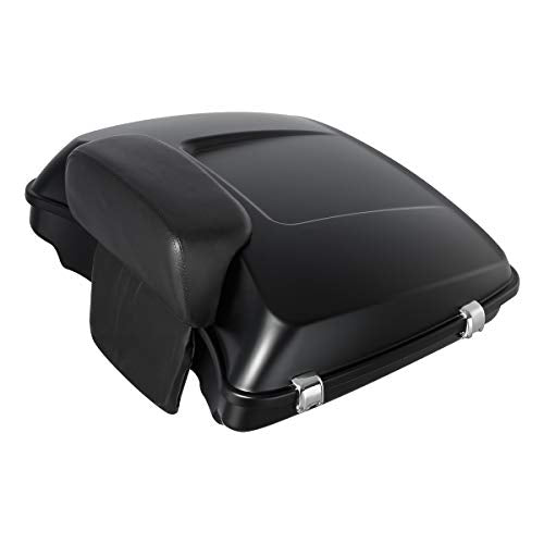 XFMT Motorcycle 5.5" Matte Black Razor Trunk Luggage W/Backrest Pad + Black Mount Rack For Harley Touring Road King Street Glide Road Glide Electra Glide Ultra Classic 2014-Later - color: Matte Black Set 2