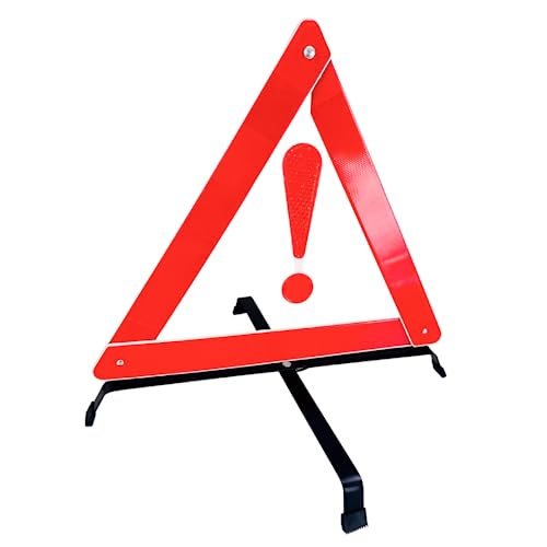 3 Piece Reflective Road Safety Triangle with Warning Exclamation Point | High Visibility and Durable Construction || Foldable and Comes with Case - color: Red - 3 Piece