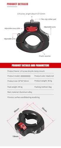 Motorcycle Handlebar Clip Holder 1/4 Screw Bicycle Bike Seatpost Clamp Compatible with Go-pro 11 ONE Action Camera Accessories (Black and Red Clip) - color: Black and Red Clip