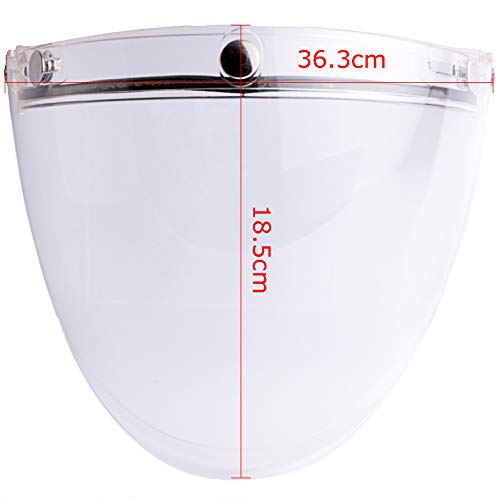 Universal 3-Snap Flip Up Visor Shield Lens for Retro Open Face Motorcycle Helmet (Clear) - color: Clear