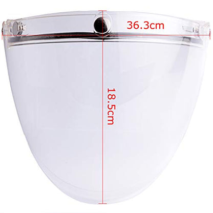Universal 3-Snap Flip Up Visor Shield Lens for Retro Open Face Motorcycle Helmet (Clear) - color: Clear