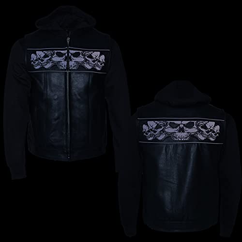Milwaukee Leather MLM3563 Men's Leather Vest w/Removeable Hoodie - Black 2 in 1 Reflective Skulls Motorcycle Vest - Medium - size: Medium