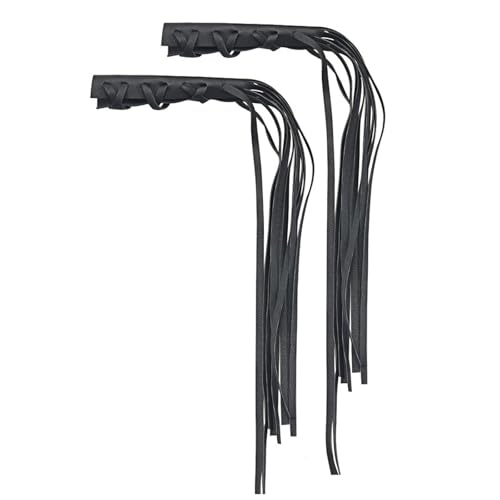 Motorcycle Brake Clutch Covers, Handlebar Tassels Fringe Leather Throttle Grip Covers with Ribbon 2Pcs (Black)