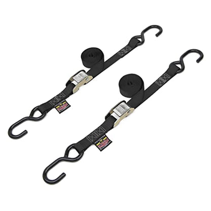 1in x 5.5ft Cam Buckle Tie-Downs w/S-Hooks - 400 lb. WLL / 1,200 lb. Breaking Strength - Made in USA - Black (Pair) - color: Black Strap