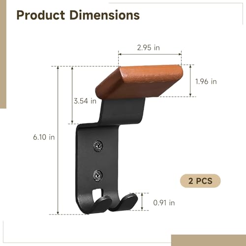 2 Pcs Motorcycle Helmet Holder, Wall Mount Beech Wood & Carbon Steel Motorcycle Gear Storage Rack Organizer, Short Helmet Hanger with Double Hook, for Home Garage Display