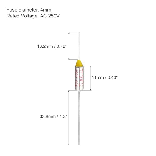 MECCANIXITY 10 Pcs Metal Temperature Thermal Fuse SF94 94C 201.2F 10A 250V Cutoff Thermal Fuse with 20 Pcs BN1.25 Bare Terminal Butt Connector - style: SF94
