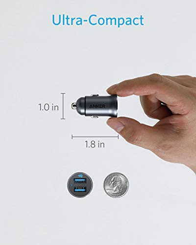 Anker 320 Car Charger (24W II), Mini Aluminum Alloy Dual USB with Blue LED for iPhone 16 15 14 13 12 Series, iPad Pro/Air 2/Mini, Galaxy and More - Not Compatible with Quick Charge (Black)