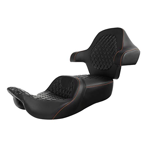C.C. RIDER Driver Passenger Seat with Wrap-around King Tour Trunk Backrest Pad Sissy Bar fit for Harley Touring Road King FLHR Street Glide FLHX Road Glide FLTRX Electra Glide 2014-2023 - color: 04# Brown+ Backrest