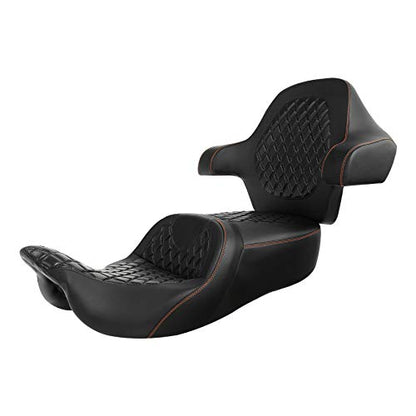 C.C. RIDER Driver Passenger Seat with Wrap-around King Tour Trunk Backrest Pad Sissy Bar fit for Harley Touring Road King FLHR Street Glide FLHX Road Glide FLTRX Electra Glide 2014-2023 - color: 04# Brown+ Backrest
