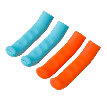 2 Pairs Silicone Brake Lever Covers for Bikes - Anti-Slip Handle Sleeves, Fits Mountain & Road Bicycles (Blue & Orange) - color: Blue and orange