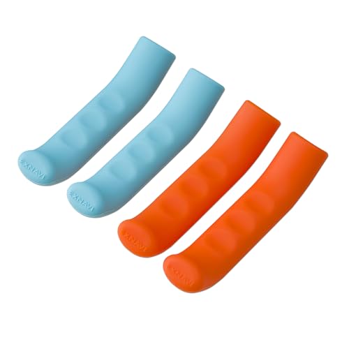 2 Pairs Silicone Brake Lever Covers for Bikes - Anti-Slip Handle Sleeves, Fits Mountain & Road Bicycles (Blue & Orange) - color: Blue and orange
