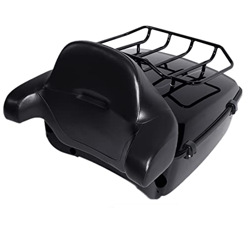 XMTMOTO Vivid Black King Tour Trunk Kit Tour Trunk+Luggage Rack+Backrest Fit for Harley Davidson Touring Road King Road Glide Street Glide and Select CVO Models 2014-2025