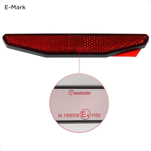 evermotor 2 Packs Motorcycle Trapezoidal Rear Reflector： Self-Adhesive Warning Sticker with Aluminium Plate, High-Visibility Safety Reflectors for Motorcycle, Bicycle, Scooter, ATV - Waterproof - size: 125*46mm