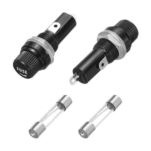 uxcell 2Pcs Panel Mounted Fuse Holders 45 x 18.4mm 250V 125V, 8A Screw Cap Fuse Holders with 2 Pcs 6 x 30mm Fast-Blow Glass Tubes Fuses