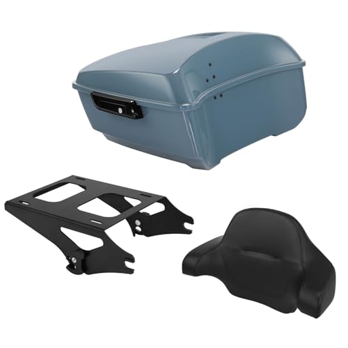 TCT-MOTORPARTS Sharkskin Blue King Tour Luggage Trunk Backrest Mount Rack Fits for Street Glide FLHX Ultra Limited FLHTK 2024 Harley Touring 14-25 - color: Fit for Sharkskin Blue, size: King Trunk+Black Mount Rack