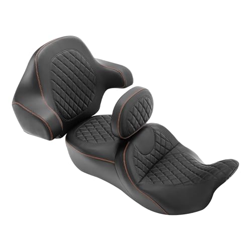 SLMOTO Seat Rider Backrest Passenger Backrest Pad Diamond 2-Up One-Piece Sissy Bar fit for Harley Touring Road King FLHR Street Glide FLHX Road Glide FLTRX 2014-2021 - color: A Style Blue + 2 Backrest