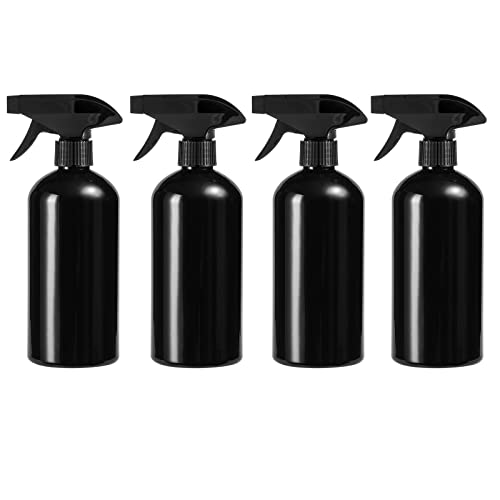 UUJOLY 17 oz Plastic Spray Bottle Trigger Empty Spray Bottles Clear Refillable Container for Water, Essential Oils, Hair, Cleaning Products, Adjustable Head Sprayer and Stream (4 Pack) - color: Z-Black, size: 4 Pack/500ml